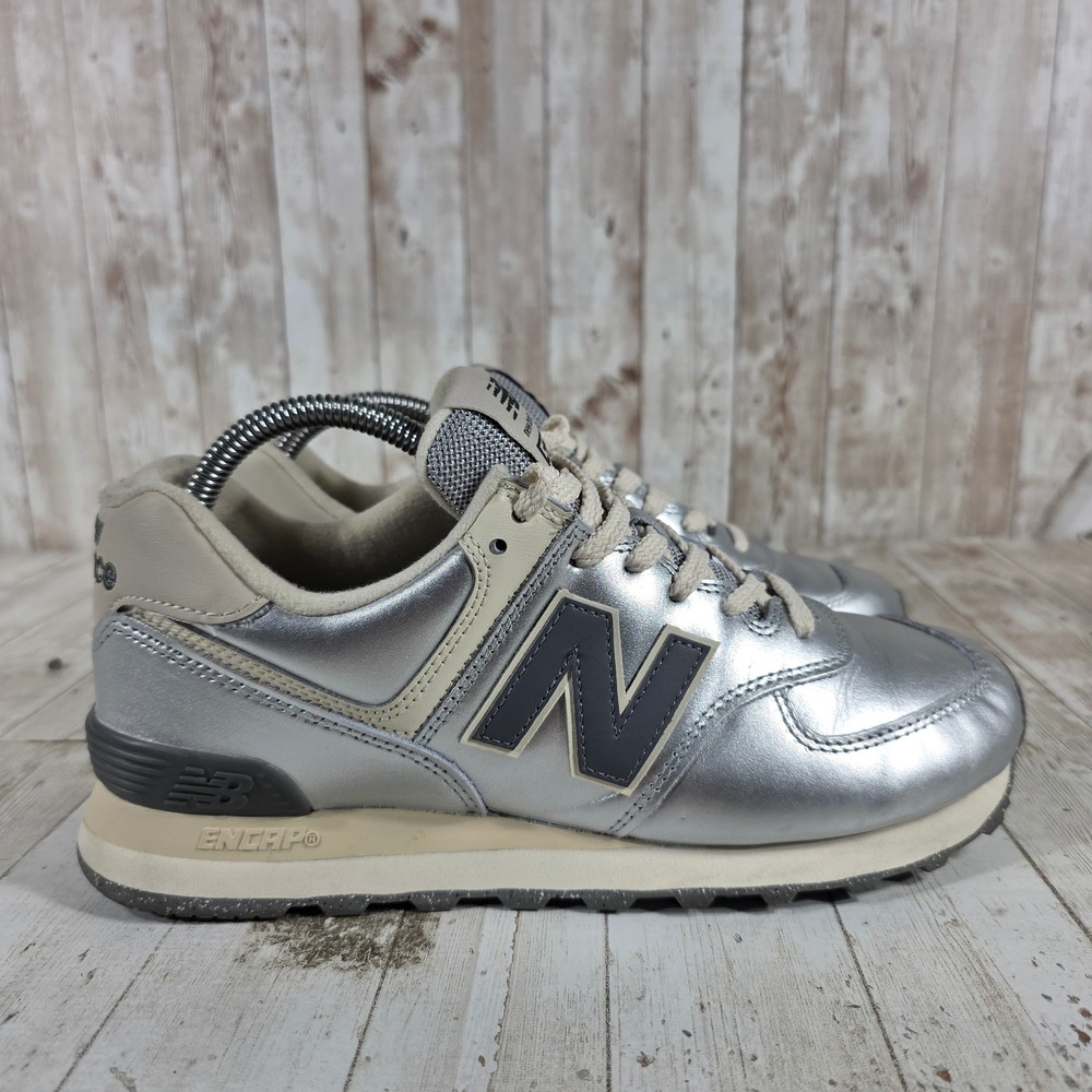 New Balance 574 Metallic Silver‎ Grey Women Sneakers WL574MLG Size 9